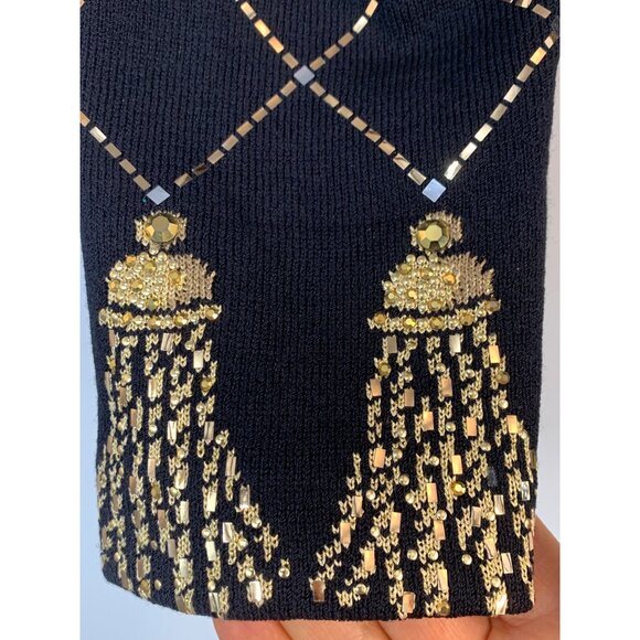 VTG St John Evening Black & Gold Bead Crop Cardigan Size 6 RAA10413 EUC - Picture 2 of 9